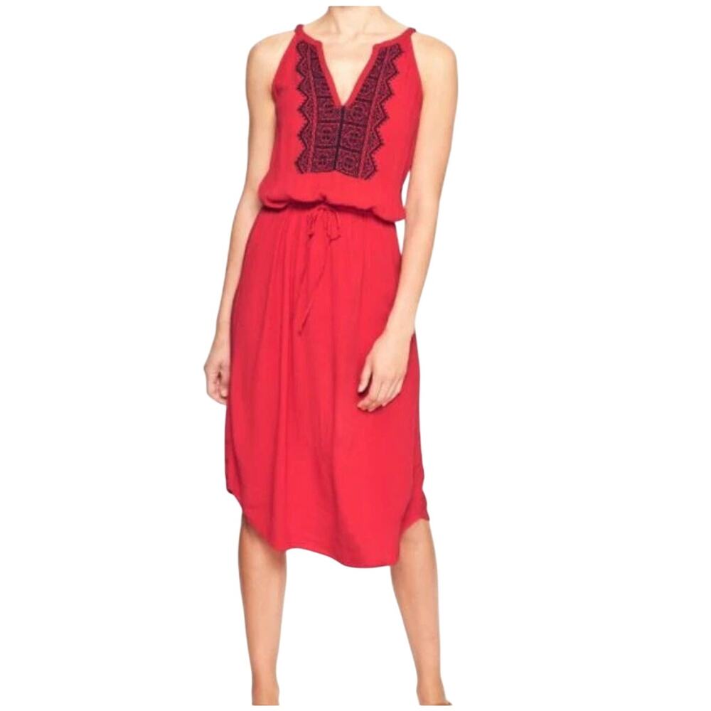 Gap Embroidered Split Neck Halter Dress, Red, Size Medium, NWT